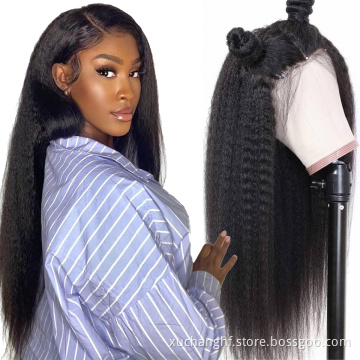 HF yaki straight lace wigs 100 virgin human hair wig kinky straight full lace front wig vendor for black women